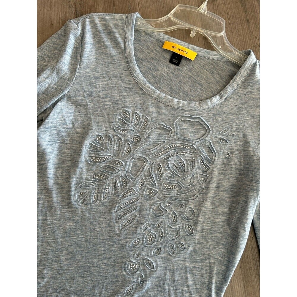 St. John Blue Rhinestone Sparkle Raglan 3/4 Sleeve Top Womenโs Size S